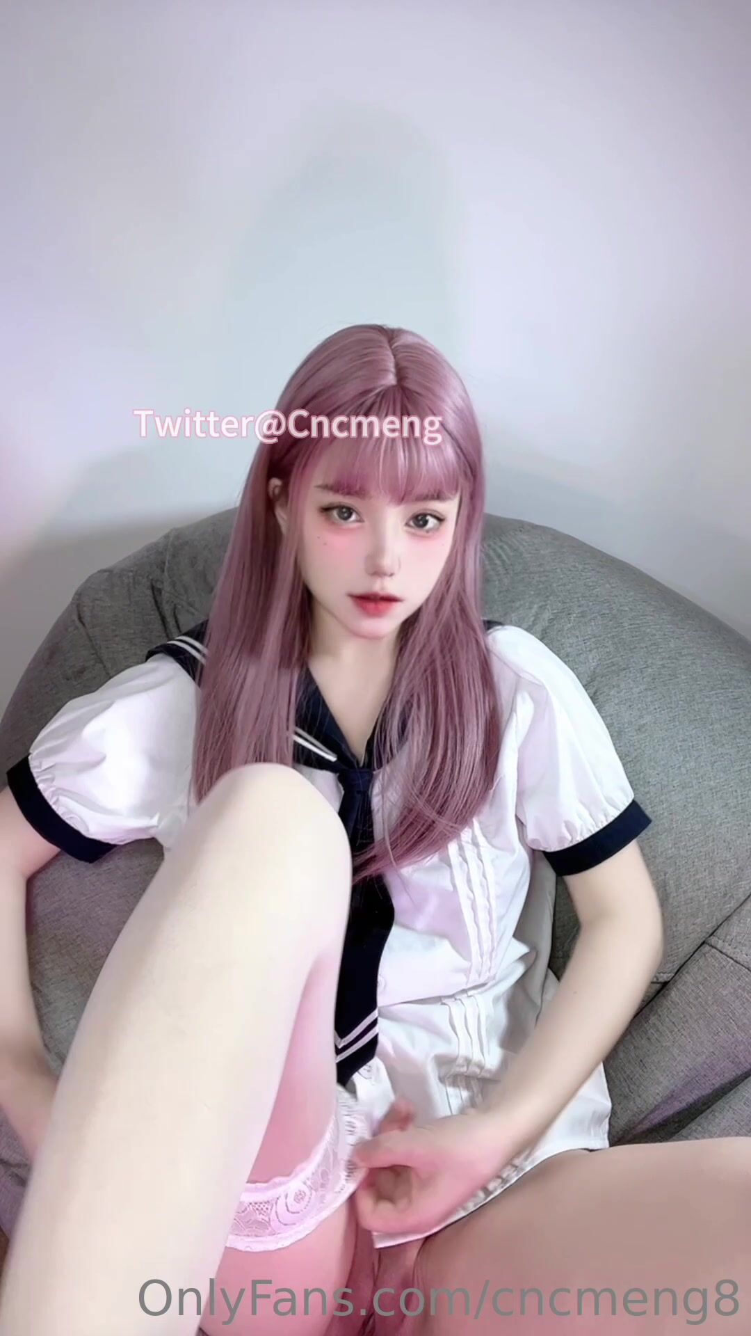 CNCMeng Asian Schoolgirl Puts On Pantyhose And Shows Off Feet OF 3 Min