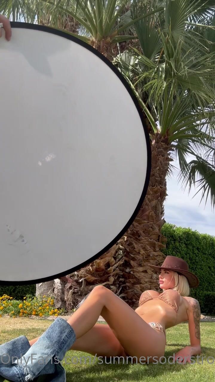 Summer Soderstrom bts topless gold bikini