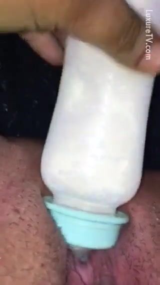 Evil mom fucks herself with dau's bottle