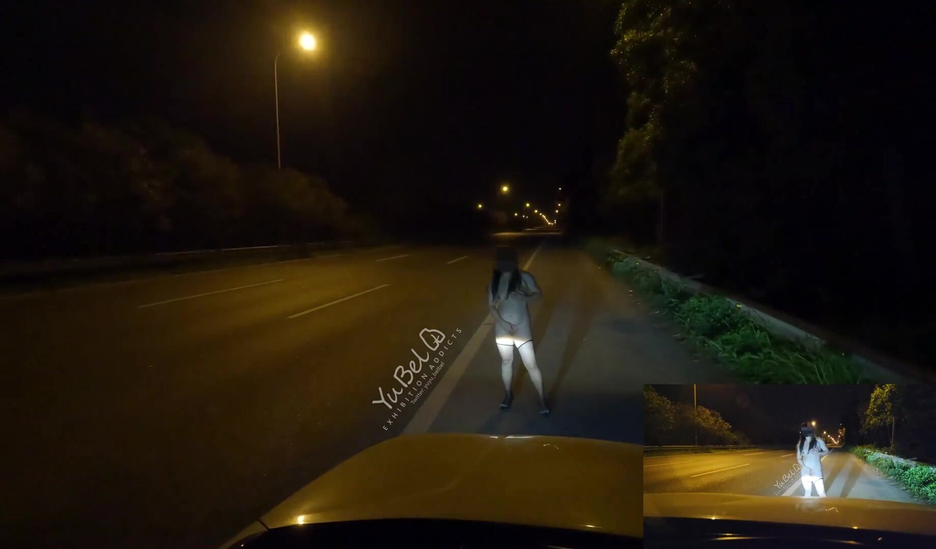 yubel flashing next to busy highway