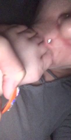 Blonde chubby girl sucking toes