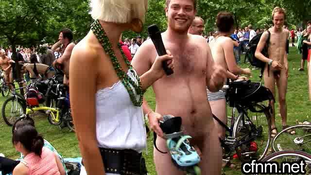 Blonde measuring tiny penis in public at world naked bike ride