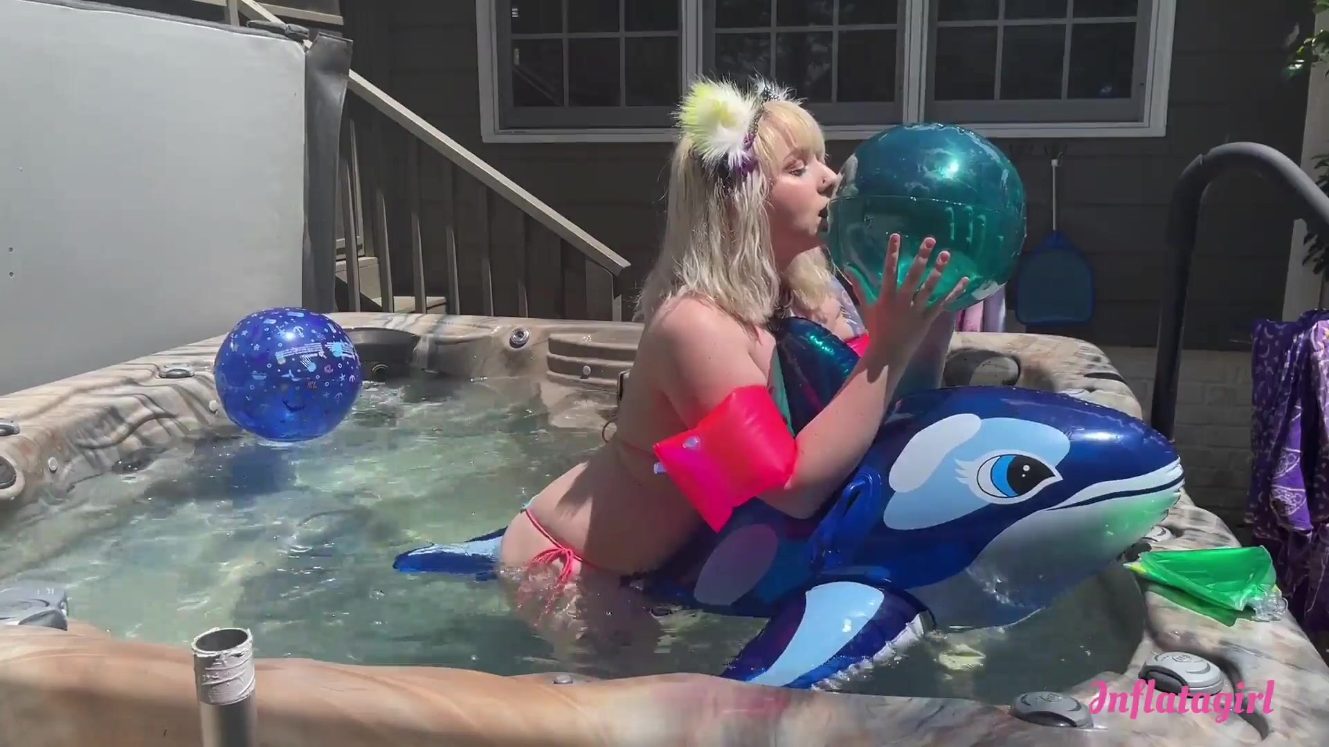 Inflatagirl fun with my pool toys in the hot tub xxx video