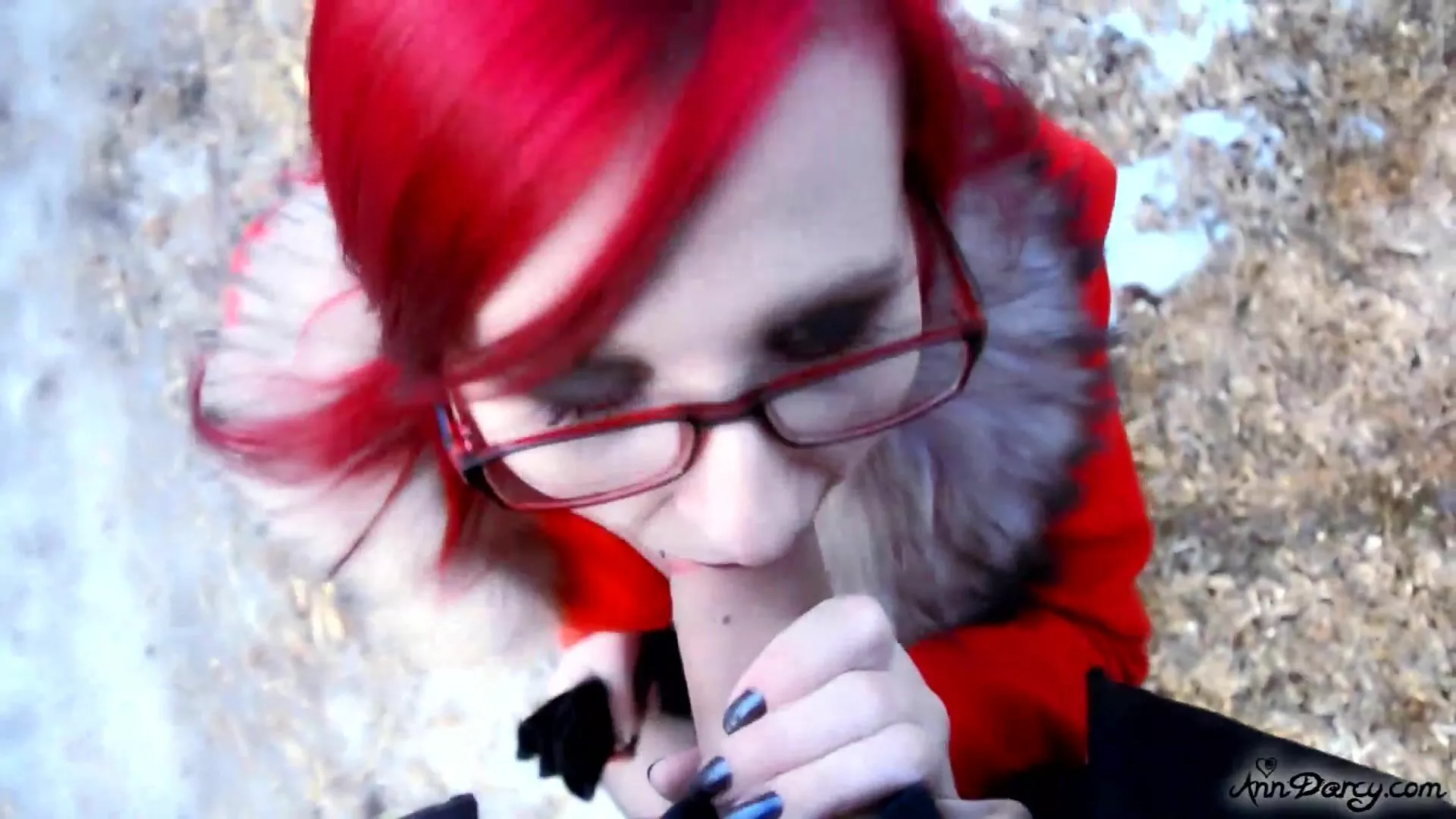 Redhead Glasses Cumshot - AnnDarcy redhead slut gets heavy facial cumshot outdoors xxx video