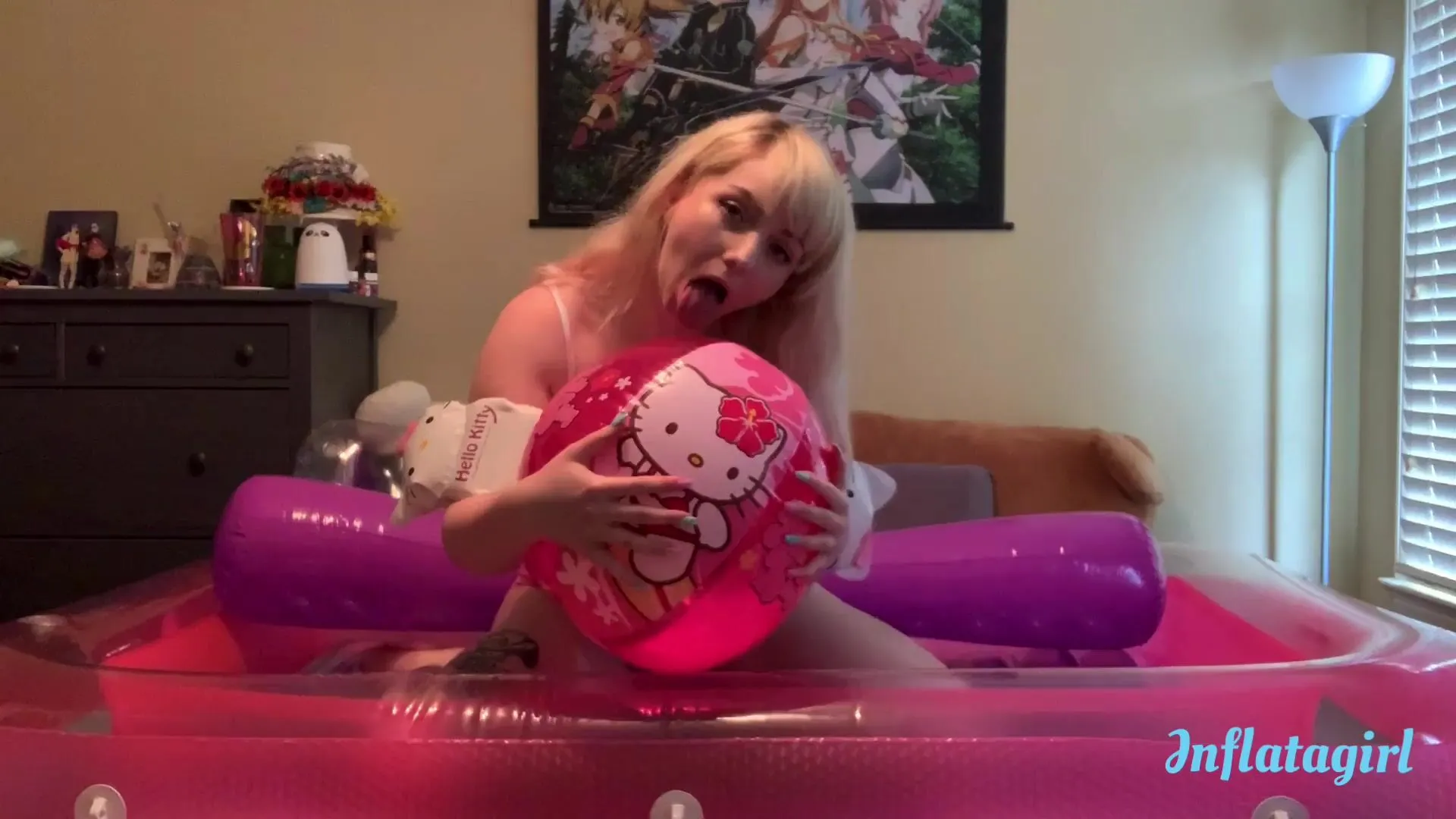 Inflatagirl hello kitty ball and pink raft playtime xxx video