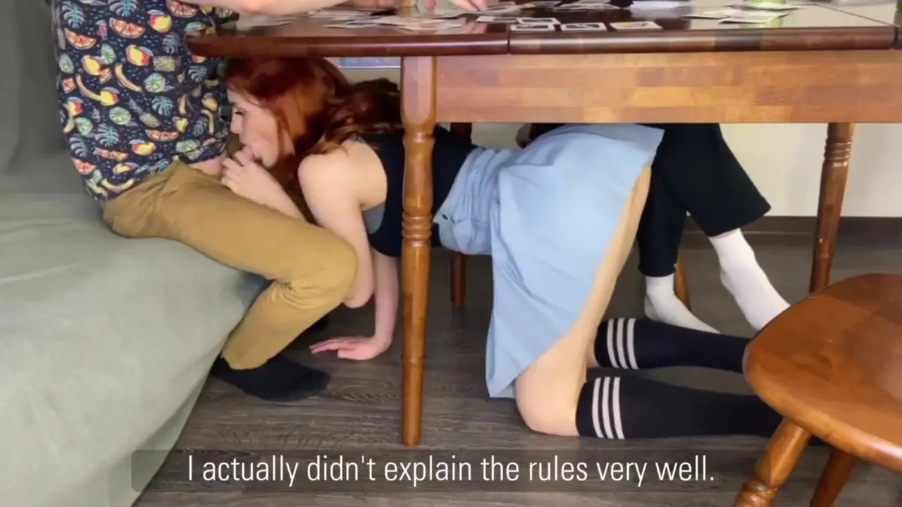 Annsweetbaby unexpected blowjob under the table, lesbian went to jerk off  in the toilet video